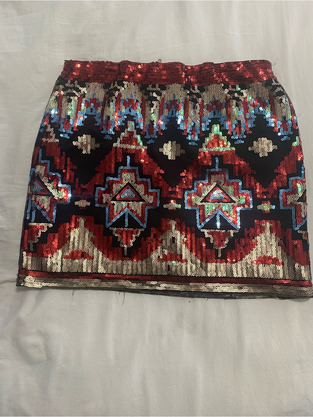 Marineblu Red Sequin Geometric Mini Skirt